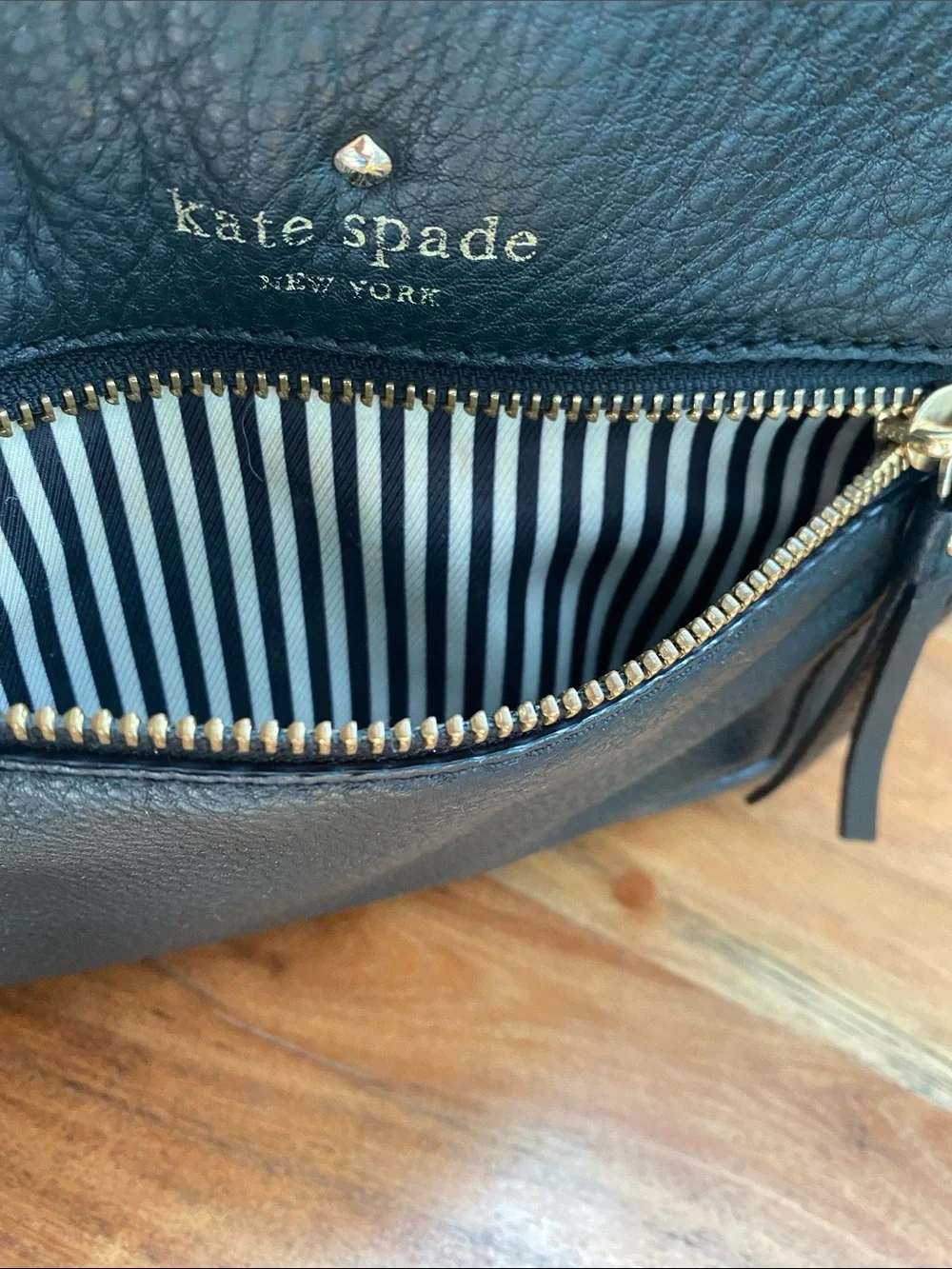 kate spade Black Pebbled Leather Crossbody with Gold Hardware